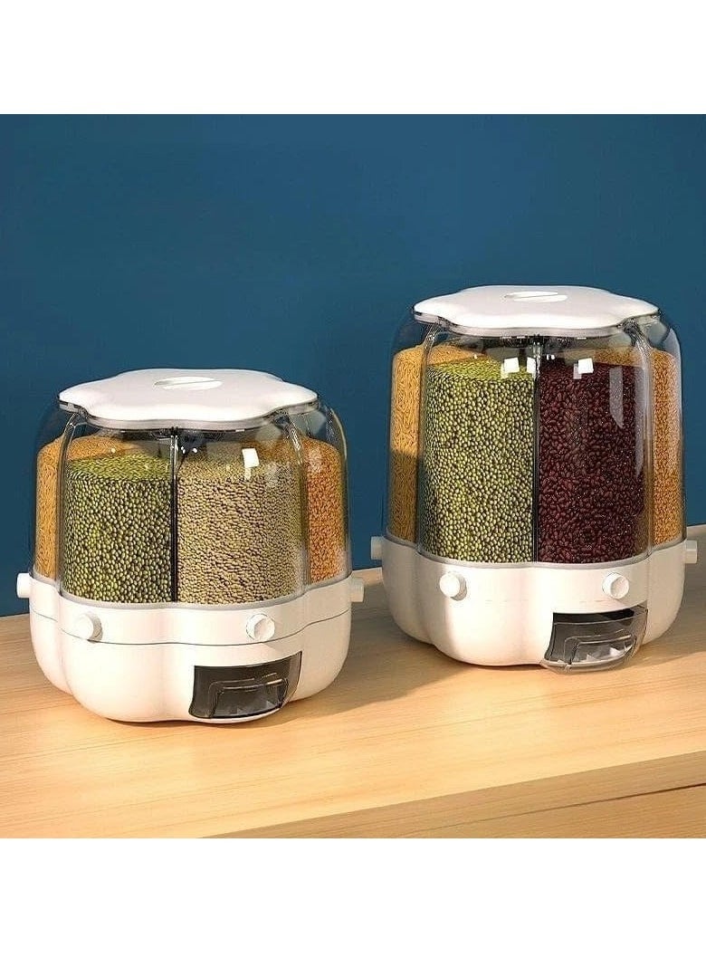 Denx 6.5Kg Capacity Rotating Multi-Functional Grain Storage Bucket, 6-Compartment Dry Food Container With 360° Rotation, Transparent Design & Moisture-Proof Storage For Rice, Cereal, Nuts, Pasta, Dx2083 - Image 2
