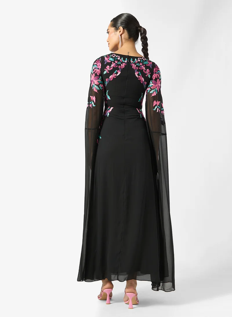 Frock and Frill Cape Sleeve Embellished Frill Detailed Dress