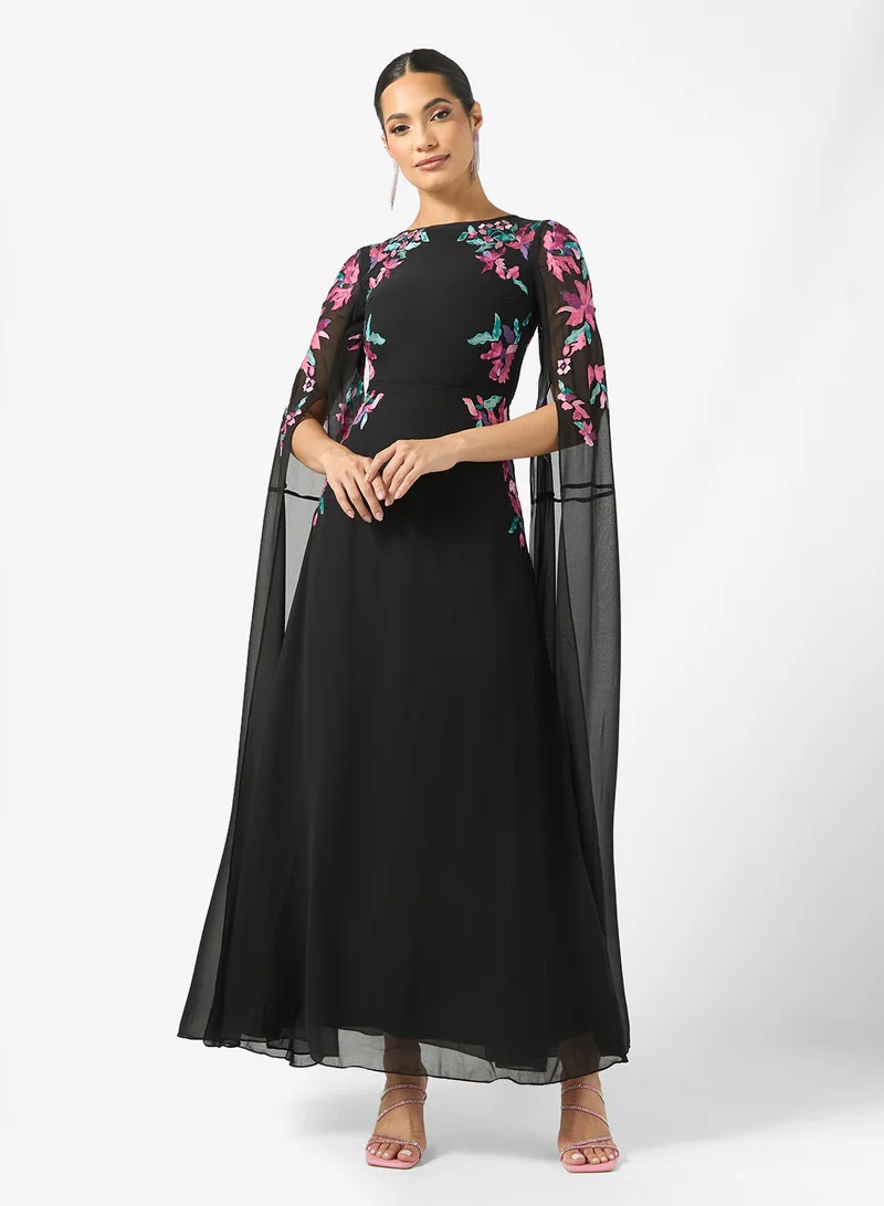 Frock and Frill Cape Sleeve Embellished Frill Detailed Dress