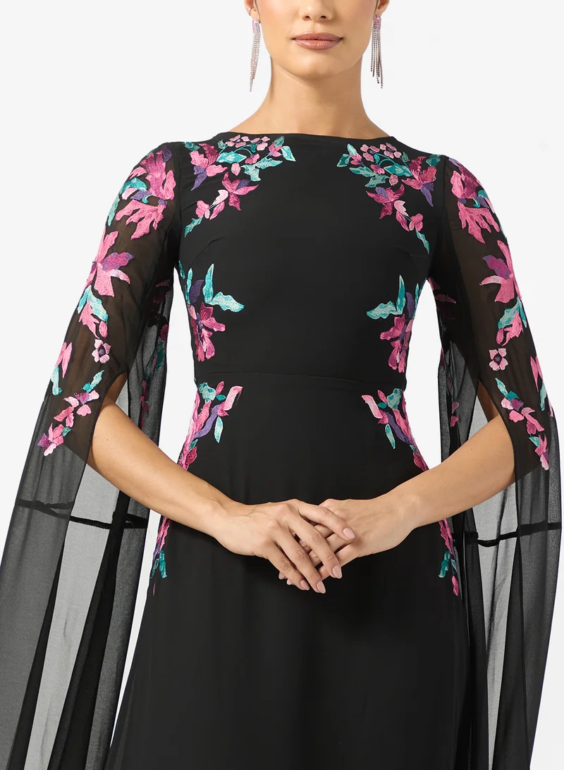 Frock and Frill Cape Sleeve Embellished Frill Detailed Dress
