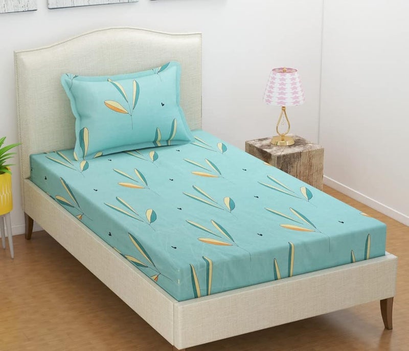 BSB ملاءة سرير مفرد من BSB HOME بملمس قطن فاخر مع غطاء وسادة واحد لسرير/ديوان/ 4x6 180 Tc (152 x 228 سم، أخضر نعناعي) - Image 1