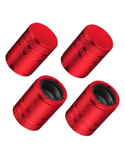 DESOUL Tire Valve Stem Caps - (4 Pack) Premium Metal Air Caps with Plastic Liner, Durable, Corrosion Resistant and Leak-Proof, Universal Fit for Cars, Trucks, Motorcycles, and Bikes - Red - Image 1