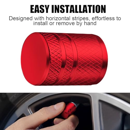 DESOUL Tire Valve Stem Caps - (4 Pack) Premium Metal Air Caps with Plastic Liner, Durable, Corrosion Resistant and Leak-Proof, Universal Fit for Cars, Trucks, Motorcycles, and Bikes - Red - Image 4