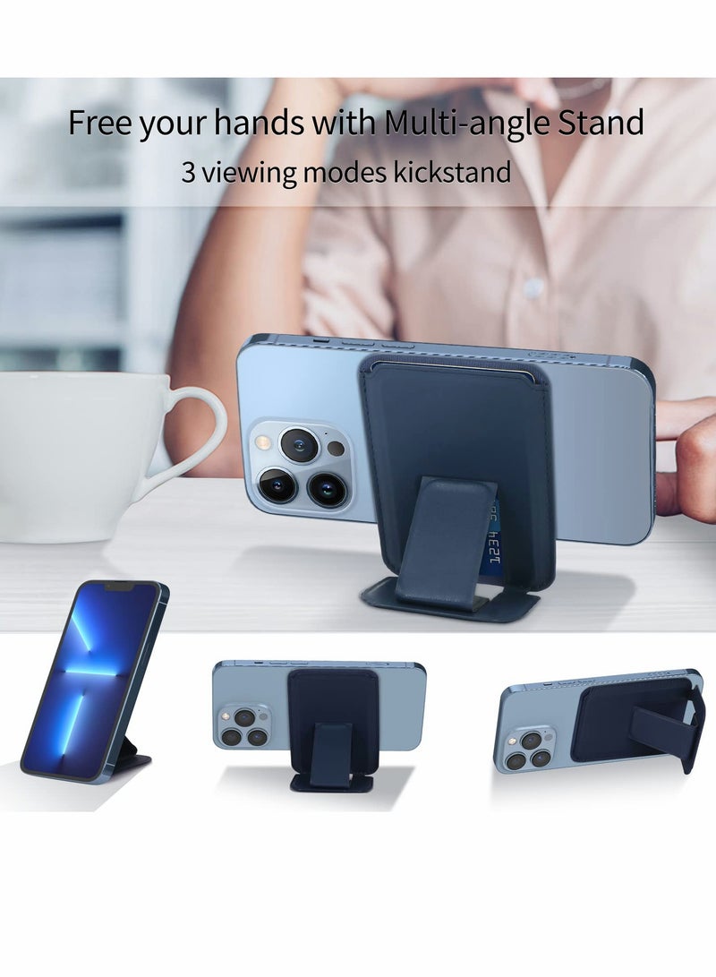 Card Holder for Back of Phone, Magnetic Phone Stand Wallet Apple MagSafe, Sleeve Stick on as Detachable Compatible iPhone 12 Pro MAX（Navy） - Image 5