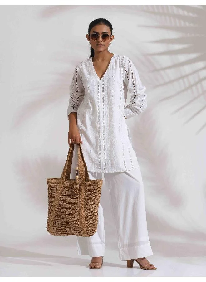 ترو برونز trueBrowns White Cotton Schiffli Co-ord Set