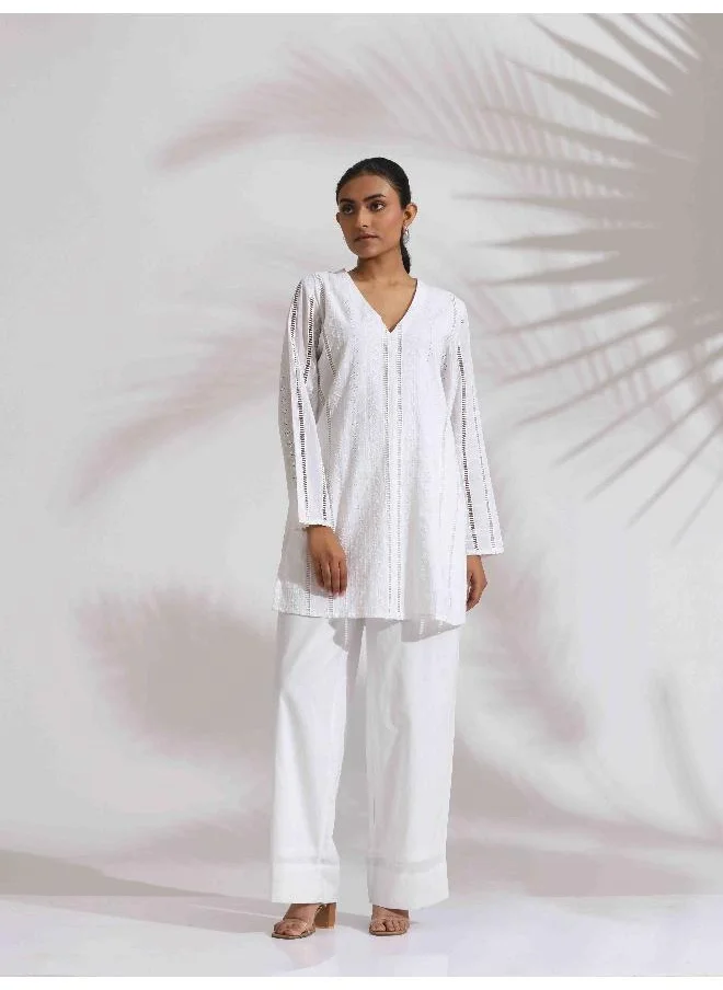 ترو برونز trueBrowns White Cotton Schiffli Co-ord Set