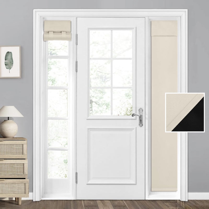 هوم أيدياز Homideas 100 ٪ تعتيم الستائر الجانبية لستائر نافذة الباب جانب الباب الأمامي ستائر الباب الأمامي للنافذة الصغيرة التي تغطية نافذة الباب المعزول الحراري (لوحة واحدة W12 x L68 Beige) - Image 1