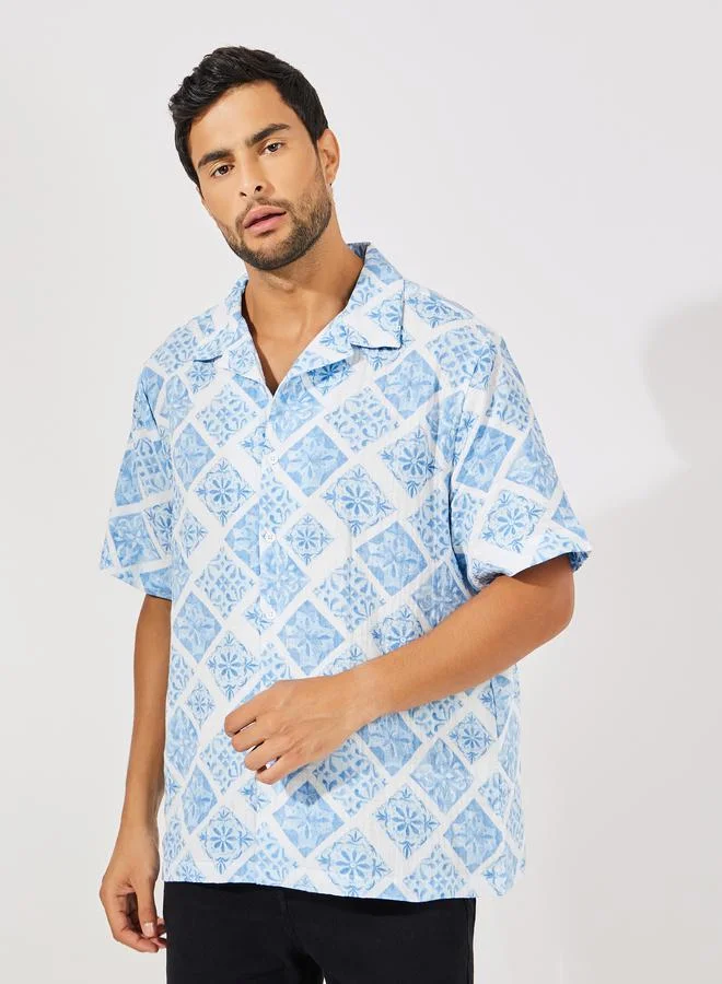 Styli AOP Double Cloth Resort Collar Relaxed Fit Shirt