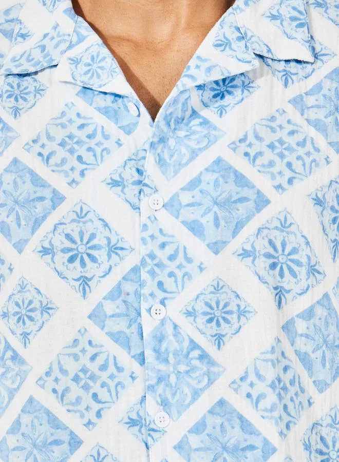 Styli AOP Double Cloth Resort Collar Relaxed Fit Shirt