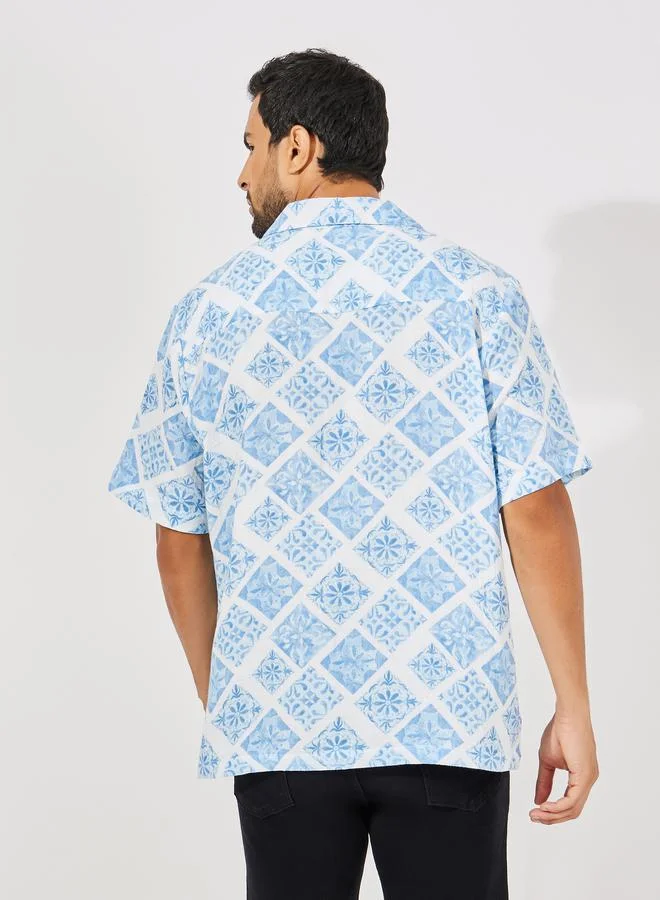 Styli AOP Double Cloth Resort Collar Relaxed Fit Shirt
