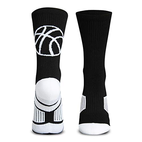 ChalkTalkSPORTS Basketball Performance Crew Socks - Basketball Silhouette Design - Black/White - Mid-Calf Socks - Adult - Image 1