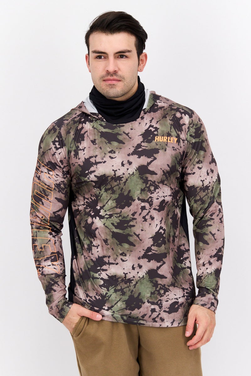 Hurley Men Sportswear Fit Brand Logo Training Hoodie, Olive Green  - Image 1