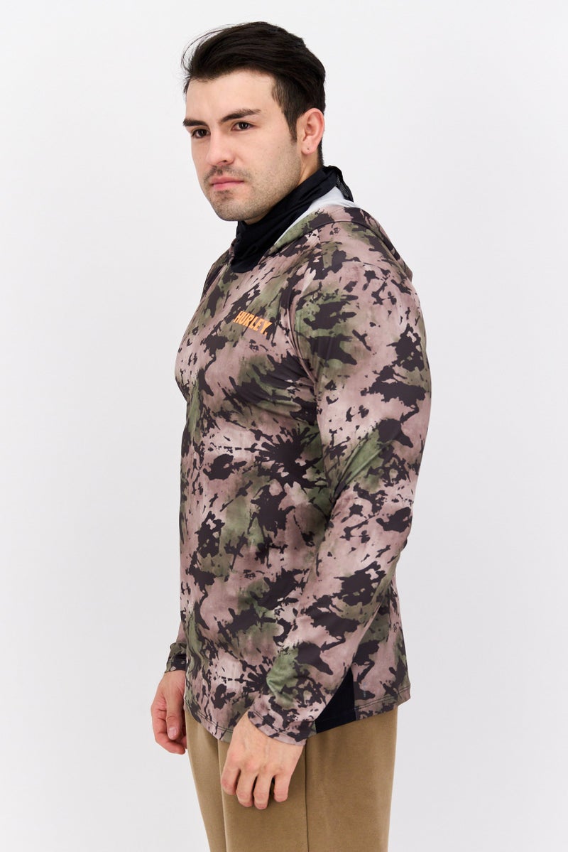 Hurley Men Sportswear Fit Brand Logo Training Hoodie, Olive Green  - Image 2