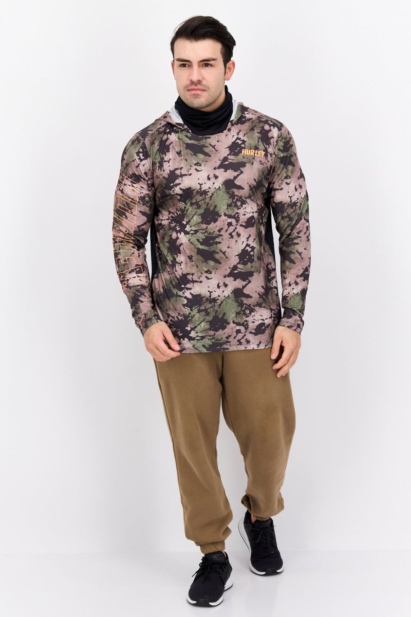 Hurley Men Sportswear Fit Brand Logo Training Hoodie, Olive Green  - Image 4