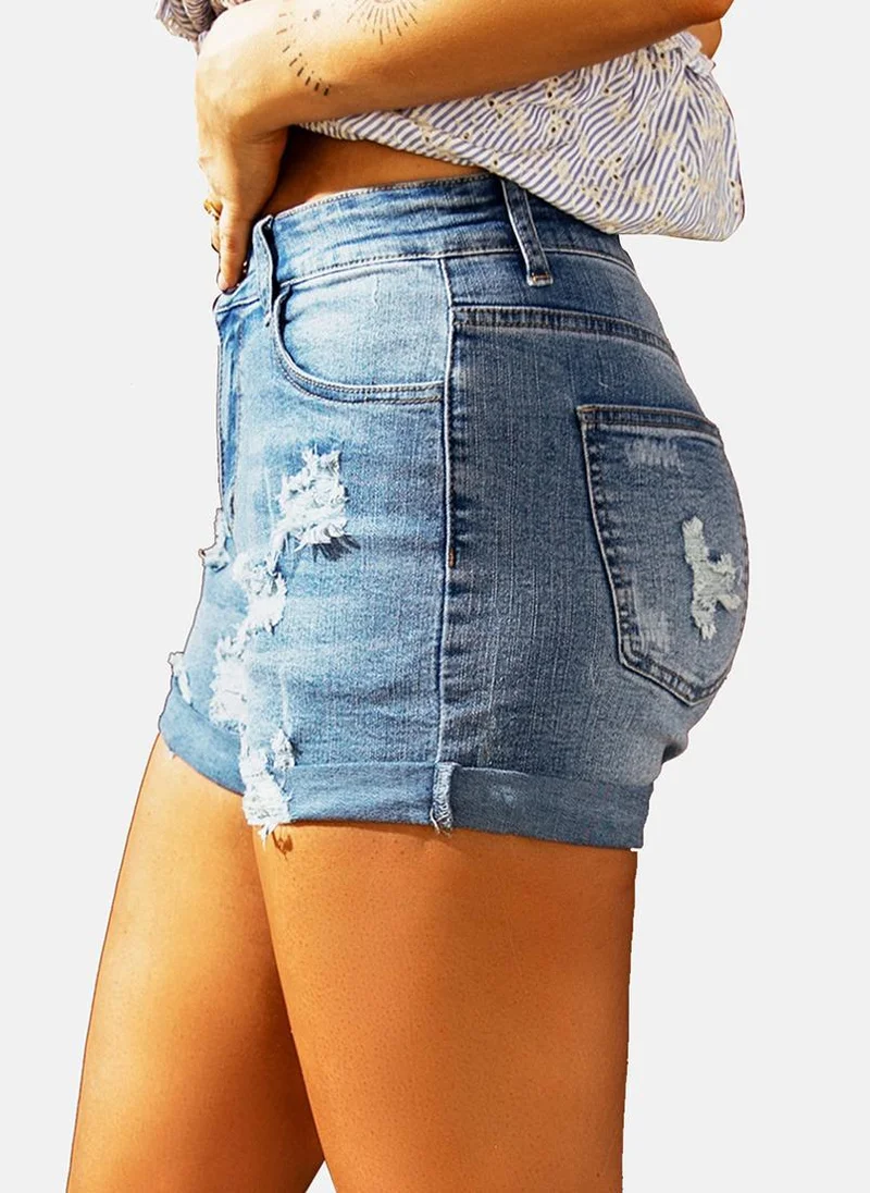 YUNIQEE Blue Rugged Casual Shorts