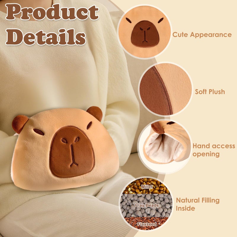 SUZZIPAD Microwave Hand Warmers  Capybara Plush Pillow  Hand Muffs  Microwavable Heating Pads For Hands  Belly  Shoulders  Multi-Use  Cozy Gifts For Women And Girls- 7.9"" X 12.2""  2.2 Lbs - Image 2