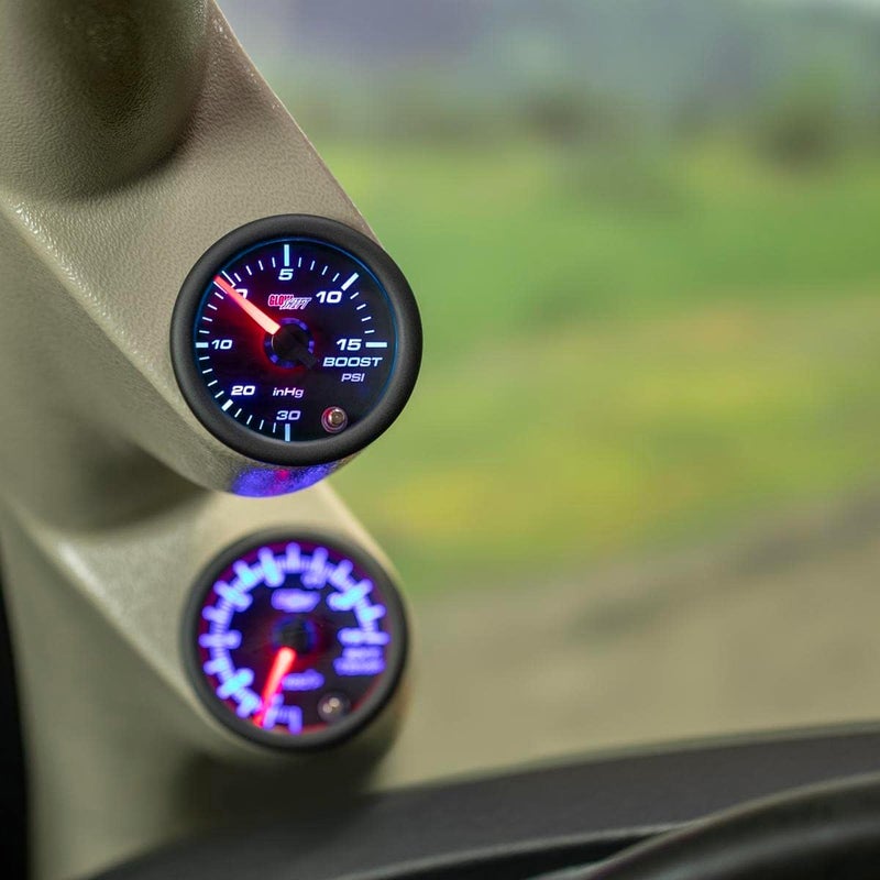 GLOWSHIFT Tinted 7 Color 15 PSI Turbo Boost/Vacuum Gauge Kit - Includes Mechanical Hose, T-Fitting & Wiring - Multi-Color Display - Black Dial - Smoked Lens - for Car & Truck - 2-1/16" 52mm - Image 2