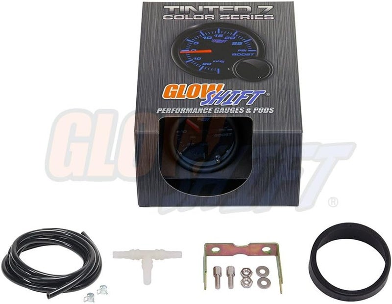 GLOWSHIFT Tinted 7 Color 15 PSI Turbo Boost/Vacuum Gauge Kit - Includes Mechanical Hose, T-Fitting & Wiring - Multi-Color Display - Black Dial - Smoked Lens - for Car & Truck - 2-1/16" 52mm - Image 5