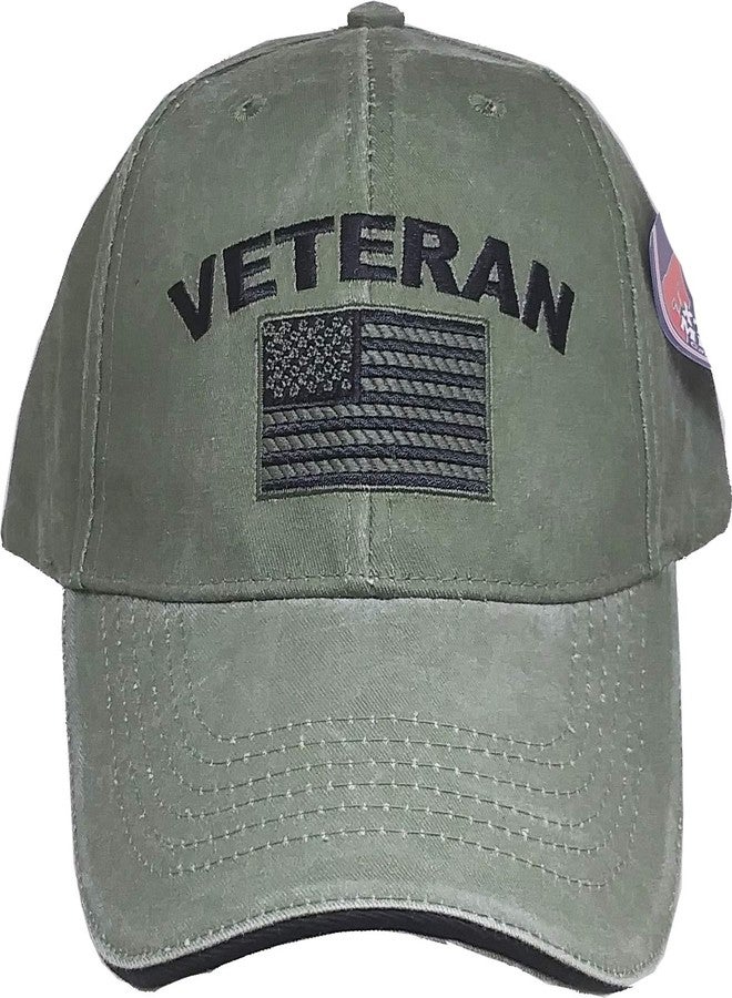 Eagle Crest Military Veteran U.S. Flag Cap, Green, Adjustable - Image 1