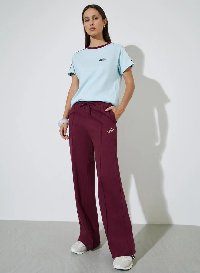 Styli Burgundy Solid Wide Leg Pants with Pockets