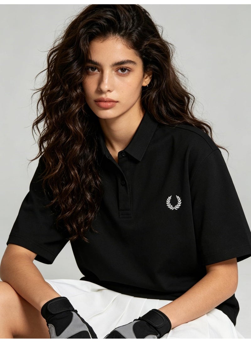 فريد بيري Fred Perry unisex plain laurel wreath Polo shirt, breathable embossed knitted short sleeves, simple casual shirt for men and women. - Image 2