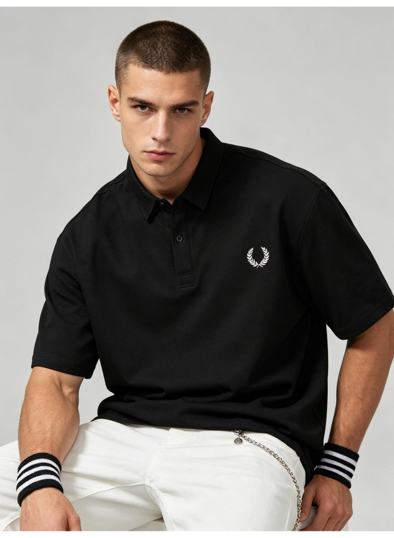 فريد بيري Fred Perry unisex plain laurel wreath Polo shirt, breathable embossed knitted short sleeves, simple casual shirt for men and women. - Image 1