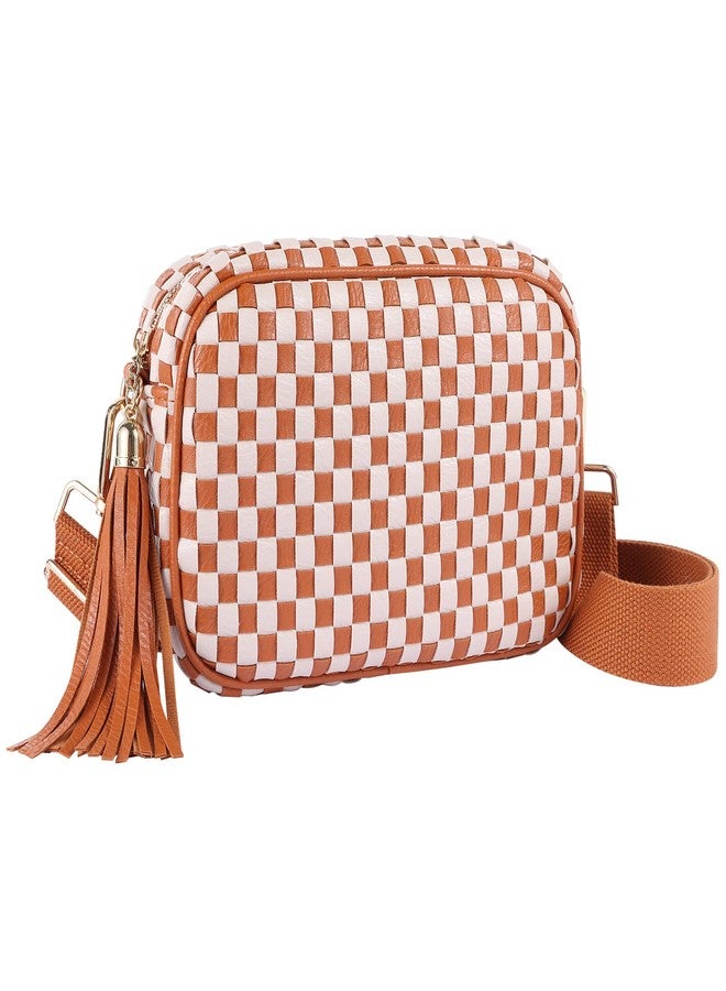 Dealkion Woven Crossbody Bag Woven Purse Trendy Braided Weave Shoulder Camera Crossbody Bag Handbag for Women, Brown - Image 1