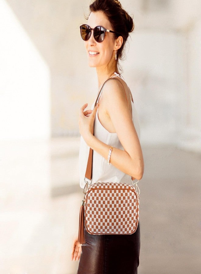 Dealkion Woven Crossbody Bag Woven Purse Trendy Braided Weave Shoulder Camera Crossbody Bag Handbag for Women, Brown - Image 2
