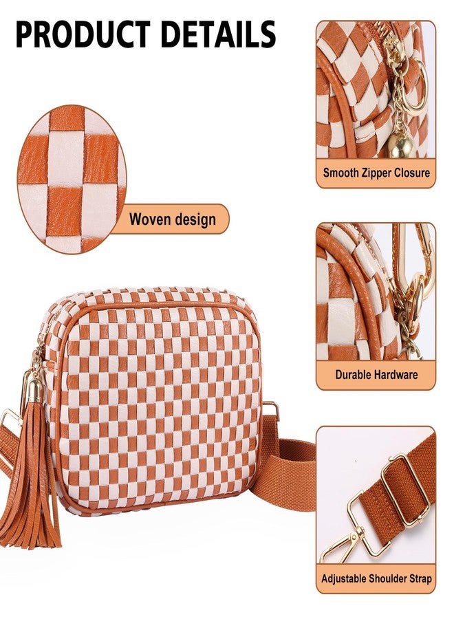 Dealkion Woven Crossbody Bag Woven Purse Trendy Braided Weave Shoulder Camera Crossbody Bag Handbag for Women, Brown - Image 3