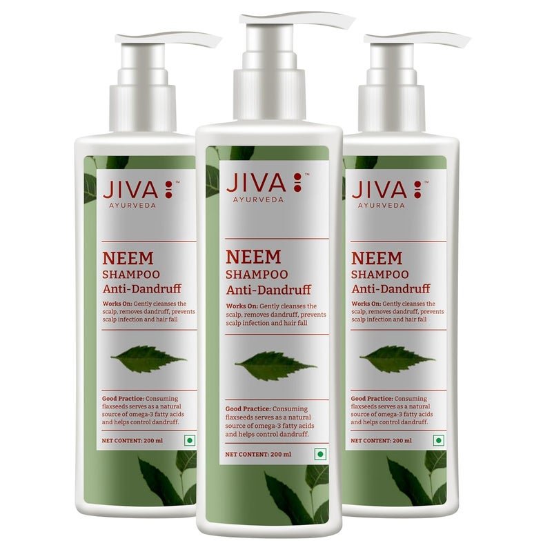 Jiva شامبو جيفا نيم 200 مل 100% طبيعي يزيل الشوائب يغذي الشعر ويمنع القشرة مضاد للفطريات ومضاد للبكتيريا يهدئ دوشاس بيتا وكافا عبوة من 3 - Image 1