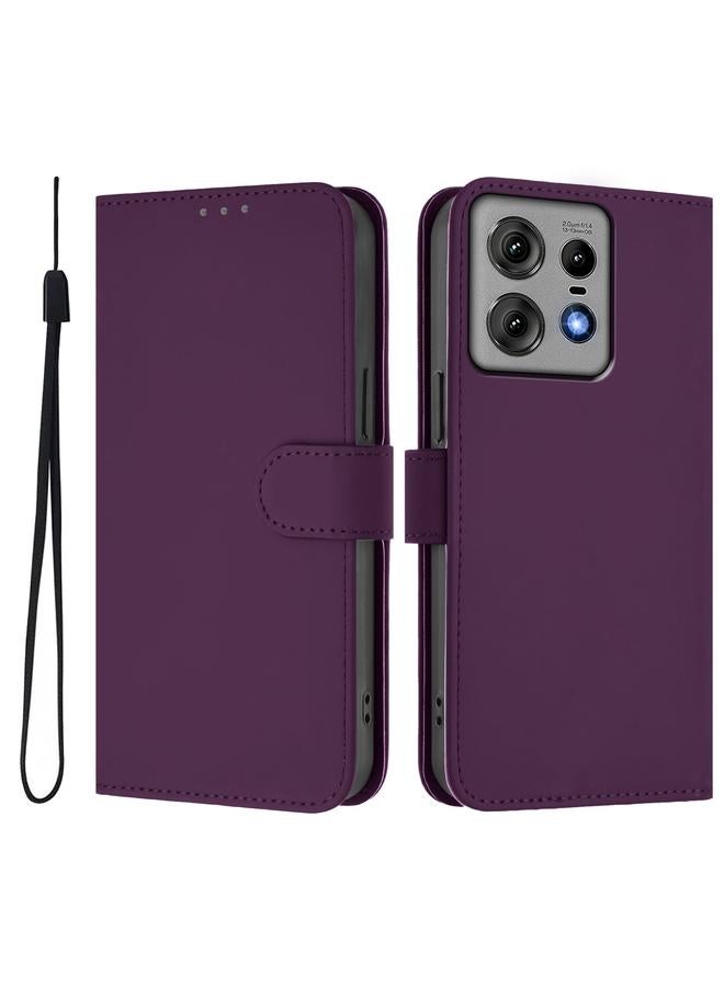 اس-توب جراب لهاتف Motorola Edge 50 Pro مصنوع من الجلد بلون سادة مع حبل تعليق - Image 2