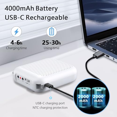 Norwii Bluetooth Voice Amplifier, Power Amplifiers, Portable Mini Wired Microphone Headset for Teacher Classroom & Outdoor Lectures, Teaching, Tour Guides, USB-C Rechargeable - 4000mAh, White - Image 4