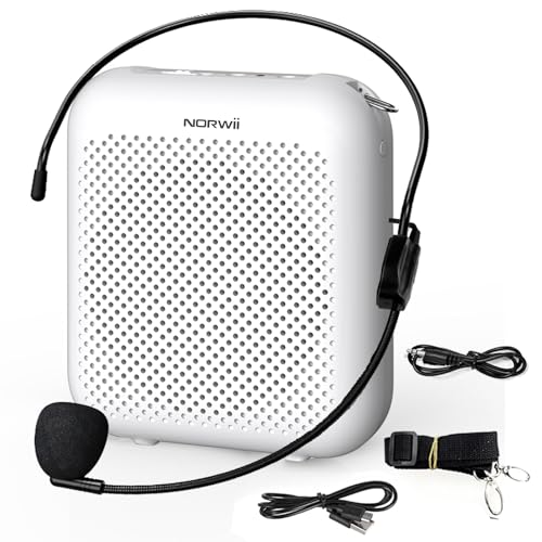 Norwii Bluetooth Voice Amplifier, Power Amplifiers, Portable Mini Wired Microphone Headset for Teacher Classroom & Outdoor Lectures, Teaching, Tour Guides, USB-C Rechargeable - 4000mAh, White - Image 1