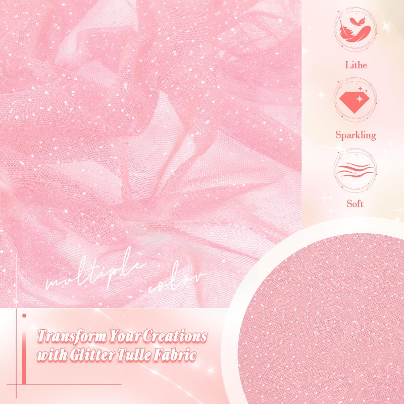Entisn Glitter Tulle Fabric, 1 Yard x 60 Inch Wide Tulle Bolt Pink Tulle Netting with Iridescent Sequin, Soft Sparkly Tulle Fabric Bulk for Bridal Veil Wedding Decoration Tutu Skirt Gift Wrap - Image 4