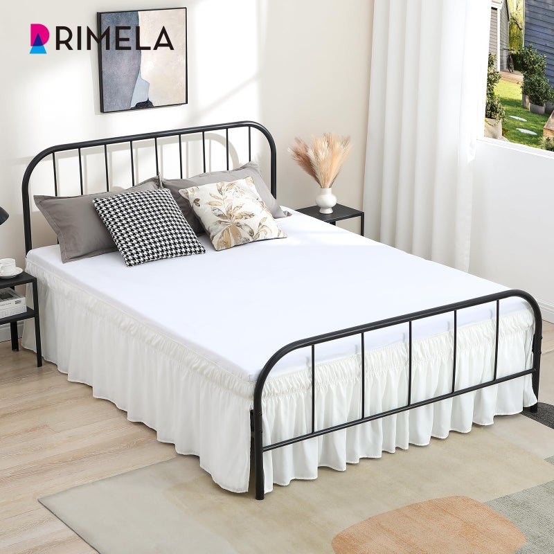 RIMELA تنورة سرير ريميلا بيضاء مع زوايا مقسومة بحجم كوين 15 بوصة، تنورة سرير مرنة، سهلة التركيب، غطاء غبار ناعم، قابلة للغسل في الغسالة - Image 4