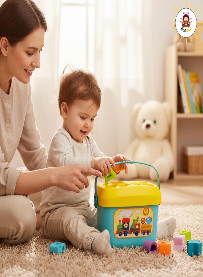 لعبة فرز الأشكال الأولى للأطفال الرضع والصغار من بوجبي - 16 مكعب بناء، حروف الأبجدية الإنجليزية، ألوان، لعبة تعليمية للفرز والتكديس | أفضل هدية للأطفال بعمر سنة واحدة - Image 2