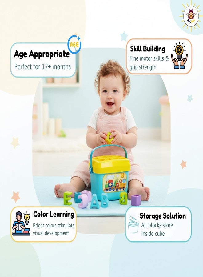 لعبة فرز الأشكال الأولى للأطفال الرضع والصغار من بوجبي - 16 مكعب بناء، حروف الأبجدية الإنجليزية، ألوان، لعبة تعليمية للفرز والتكديس | أفضل هدية للأطفال بعمر سنة واحدة - Image 5