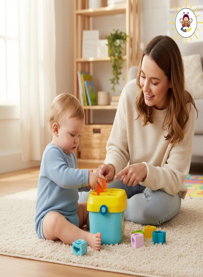 لعبة فرز الأشكال الأولى للأطفال الرضع والصغار من بوجبي - 16 مكعب بناء، حروف الأبجدية الإنجليزية، ألوان، لعبة تعليمية للفرز والتكديس | أفضل هدية للأطفال بعمر سنة واحدة - Image 4