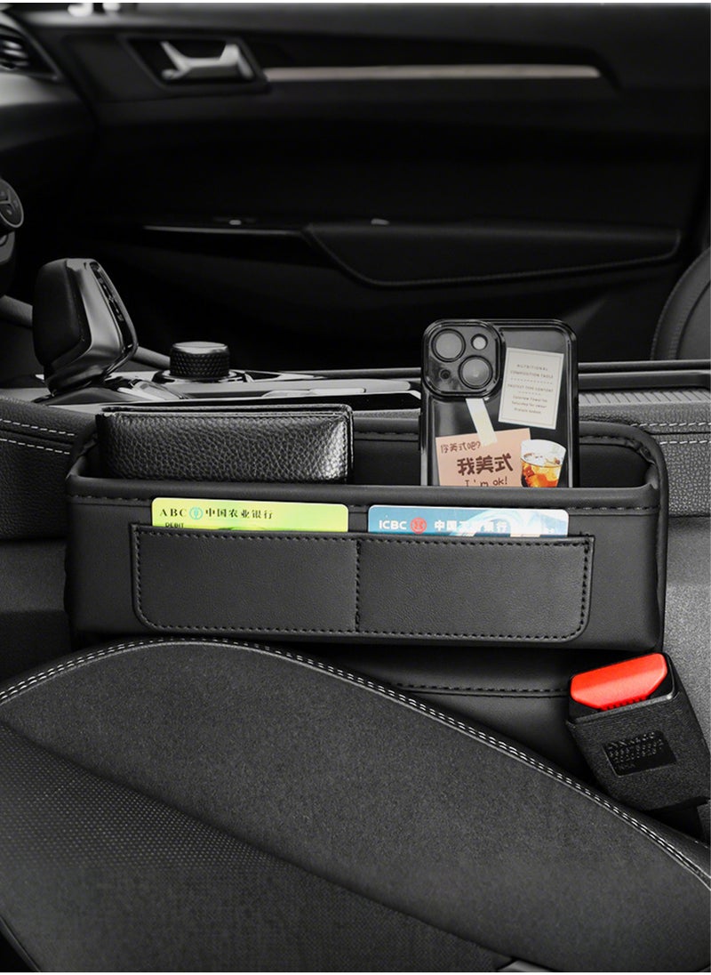 Jourvent Leather Car Seat Gap Storage Box, Multifunctional Organizer for Phone, Glasses, Keys, and Cards, Front and Passenger Seat Storage Bag, （Black）  - Image 3
