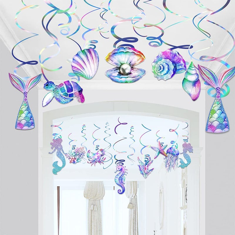 PERFQU 30 Pcs Mermaid Hanging Swirl - Mermaid Party Decorations, Mermaids Parties Supplies for Girls, Ocean Ceiling Streamers for Mermaids Party Favors, Baby Shower and Theme Birthday Parties Decoration - Image 4
