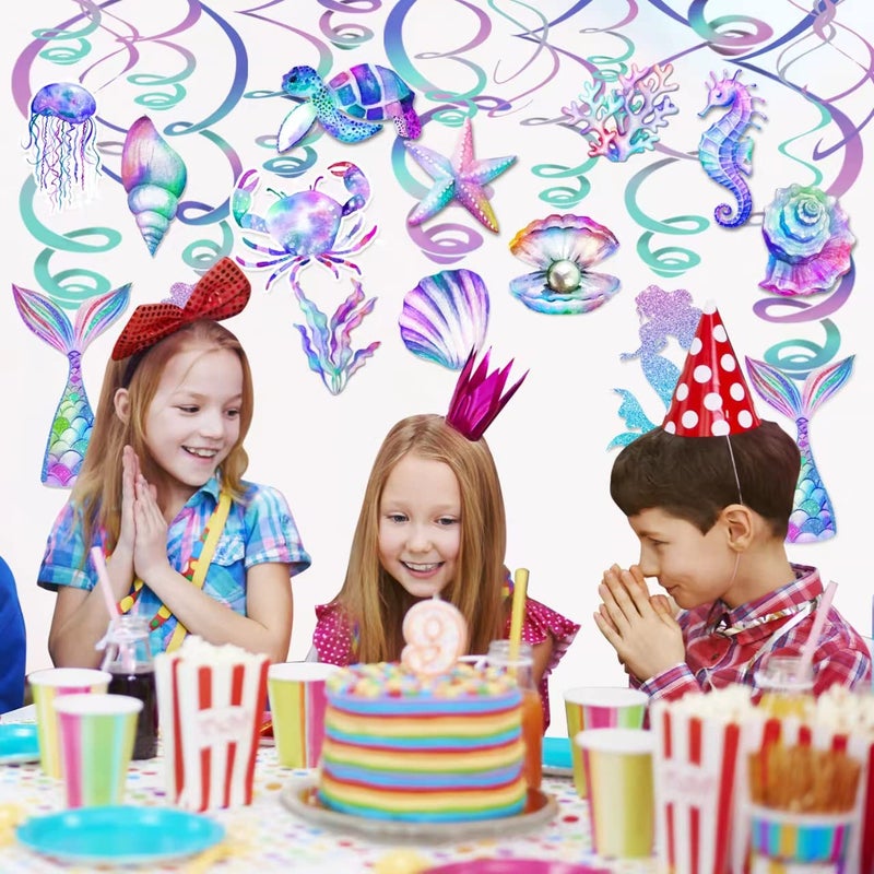 PERFQU 30 Pcs Mermaid Hanging Swirl - Mermaid Party Decorations, Mermaids Parties Supplies for Girls, Ocean Ceiling Streamers for Mermaids Party Favors, Baby Shower and Theme Birthday Parties Decoration - Image 3