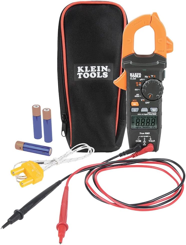 Klein Tools CL320 Digital Clamp Meter, HVAC AC Auto-ranging 400A, AC/DC Voltage, TRMS, DC Microamps, Resistance, Frequency, NCVT, Temp, More - Image 1