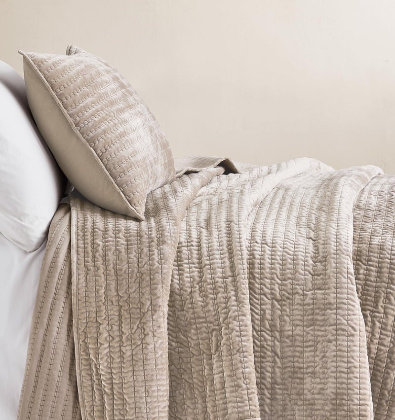 WDCOZY Velvet Queen Size Quilt Set - Beige Striped Pick Stitch Soft Lightweight Bedspread, Neutral Channel Farmhouse Country Rustic Coverlet, Modern Bedding Warm Thin Comforter, 3 Pieces - Image 5