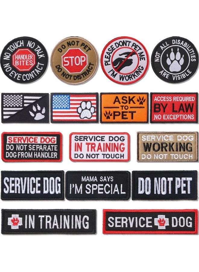 Mtlee 16 Pieces Service Dog Patch Do Not Pet Patch Ask to Pet Patch Removable Embroidery Tactical Patches with Hook and Loop American Flag Patches for Dog Harness Vest Collar - Image 1