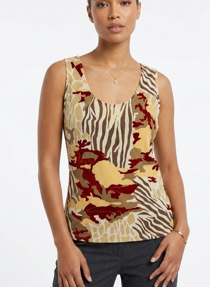 Women printed lycra basic top sleeveless