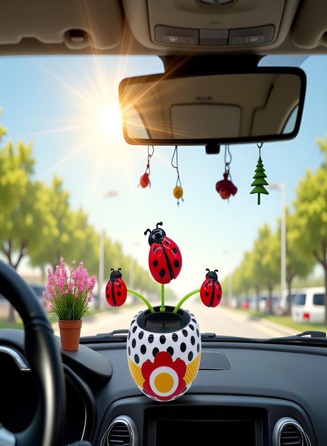 Bwexxt Red Bug Solar Powered Dancing Flower for Car, Car Windowsill Decoration Desktop Solar Dancing Ornament,Solar Dancing Figurines, Automatic Swinging Car Dashboard for Solar Power Kits,Funny Ornaments - Image 4