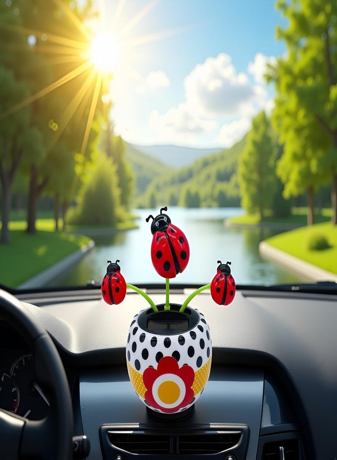 Bwexxt Red Bug Solar Powered Dancing Flower for Car, Car Windowsill Decoration Desktop Solar Dancing Ornament,Solar Dancing Figurines, Automatic Swinging Car Dashboard for Solar Power Kits,Funny Ornaments - Image 3