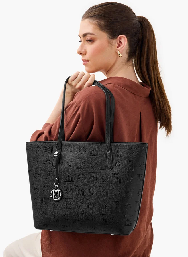 ELLE Laser Cut Tote Bag with Double Handle and Zip Closure