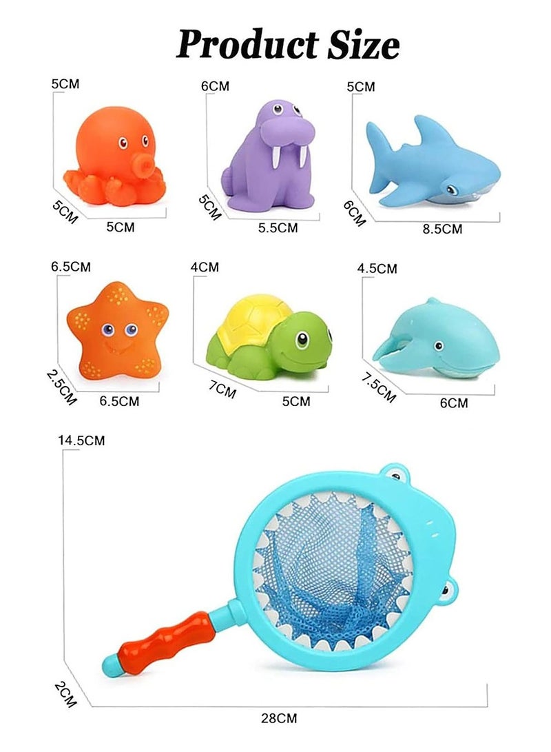 beiens Bath Toy, Fishing Floating Animals Squirts Toys Games Playing Set with Fishing Net, Fish Net Game in Bathtub, Bathroom Pool for Babies Toddlers and Kids (Blue) - Image 2