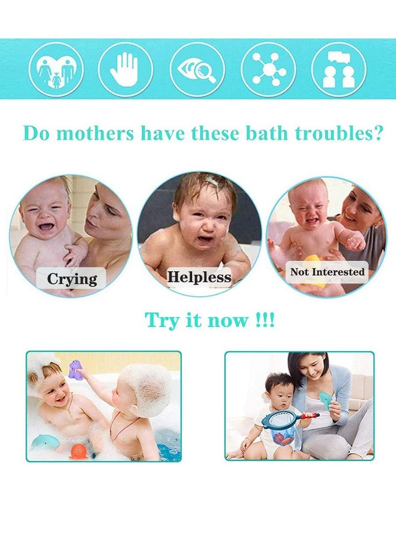 beiens Bath Toy, Fishing Floating Animals Squirts Toys Games Playing Set with Fishing Net, Fish Net Game in Bathtub, Bathroom Pool for Babies Toddlers and Kids (Blue) - Image 5